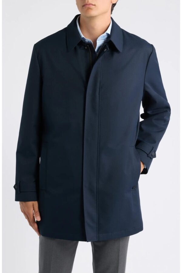 Men's Navy Blue Overcoat with Zip Closure and Classic Collar